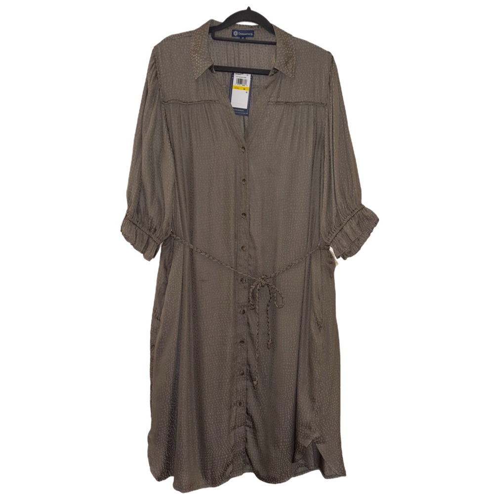 Democracy Olive Button-Up Dress with pockets